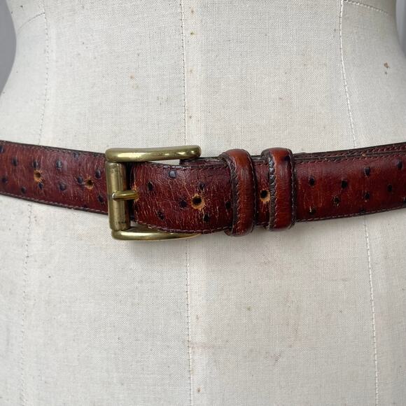 Vintage 80s Norma Kamali Signed Ostrich Belt Genuine Leather Brass Buckle Jeans - Picture 3 of 8